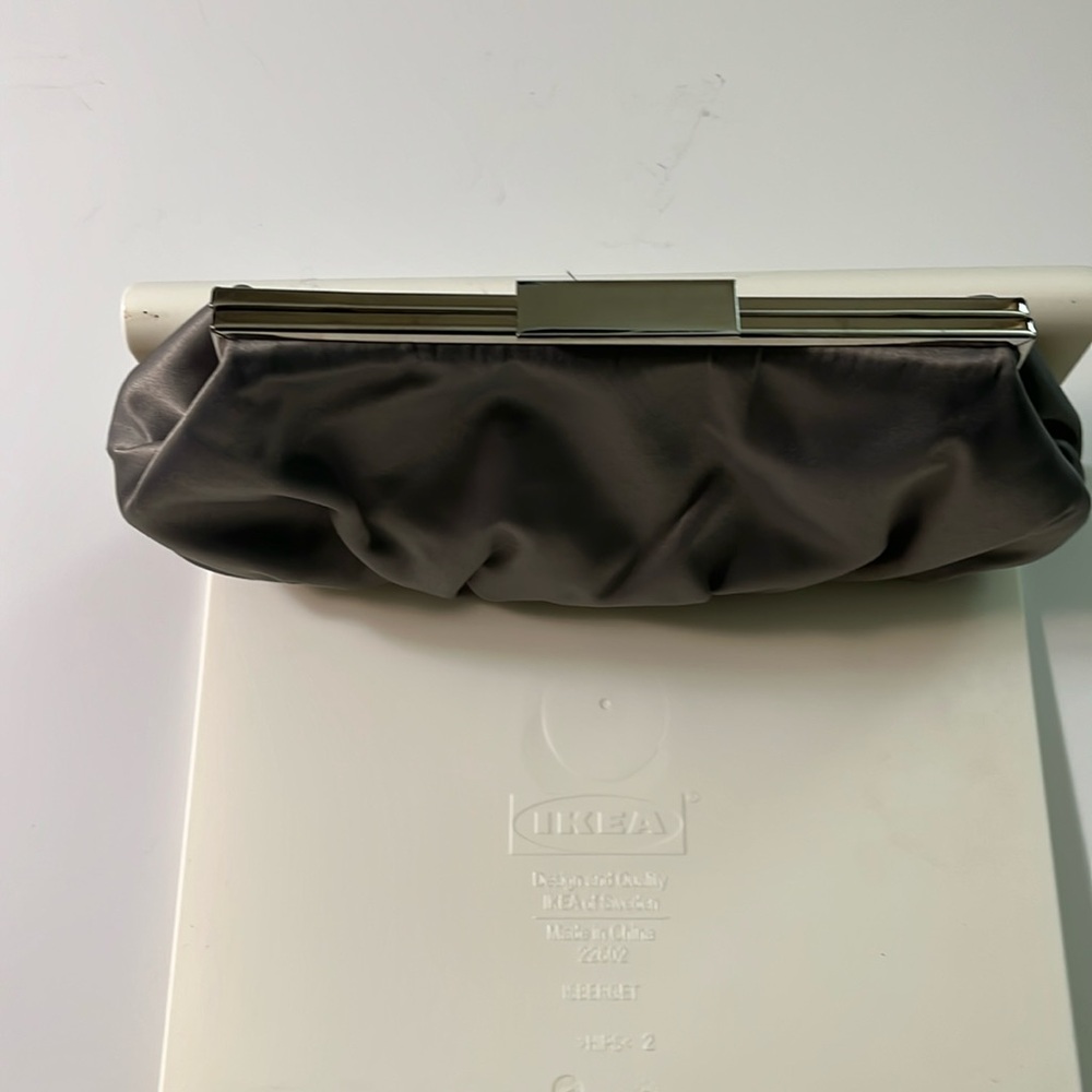 Lulu Townsend grey satin clutch, with 3 carrying options.